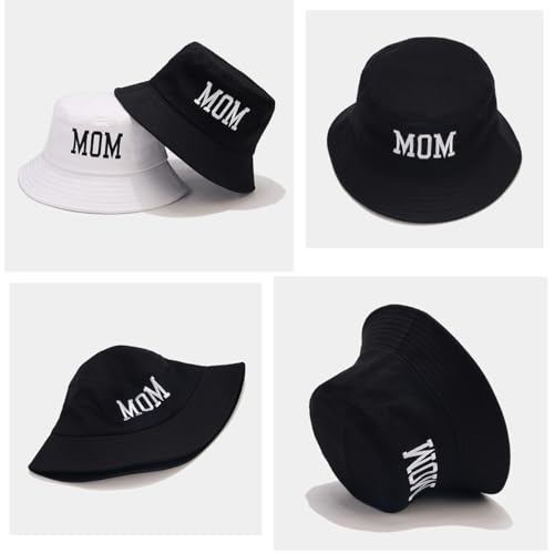 XYIYI 2 Pack Unisex Bucket Hat for Women Men Summer Beach Fishing Hat Sun Hat - color: Mom Black White