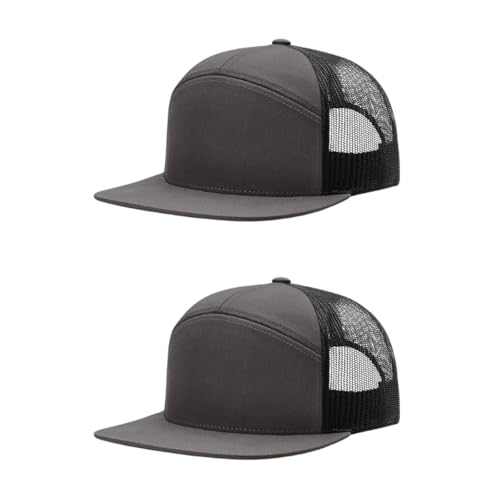 Richardson 168 Hi-Pro 7 Panel Adjustable Snapback Trucker Mesh Back Cap - color: Charcoal/Black