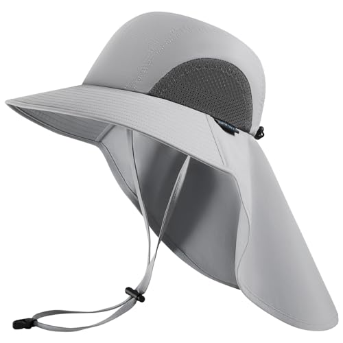 UPF 50+ Foldable Sun Hats Wide Brim with Large Neck Flap for Men Women UV Protection Gardening Fishing Beach Hat - color: Light Grey