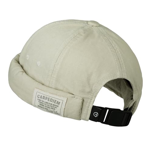 Clakllie Retro Docker Hat for Women Men Cotton No Brim Hat Adjustable Brimless Cap Worker Sailor Cap No Visor Beanie Hat - color: Beige-gd43