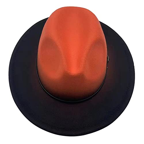 Willheoy Wide Brim Fedora Hats for Women & Men Two Tone Felt Hat Gradient Dress Hat - color: Orange