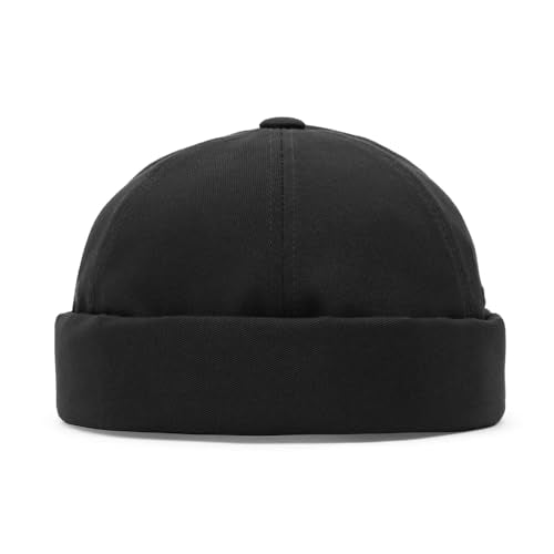 UNDERCONTROL Brimless Sailor Fisherman Leon Hat No Visor Miki Skull Docker Beanie Trawler Tactical Ring Cap for Men & Women - color: Black