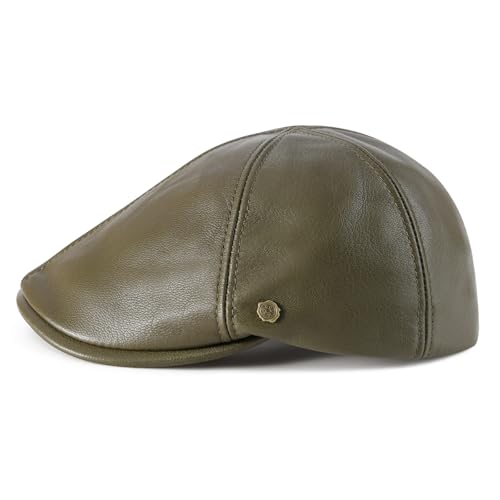 VOBOOM Leather Ivy Newsboy Caps 6 Panel Cabbie Beret Hat - color: Army Green, size: 7 1/2