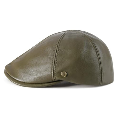 VOBOOM Leather Ivy Newsboy Caps 6 Panel Cabbie Beret Hat - color: Army Green, size: 7 1/2