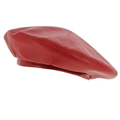Wheebo PU Leather Berets for Women French Beret Hats Artist Painter Hat Classic Solid Style - color: Red