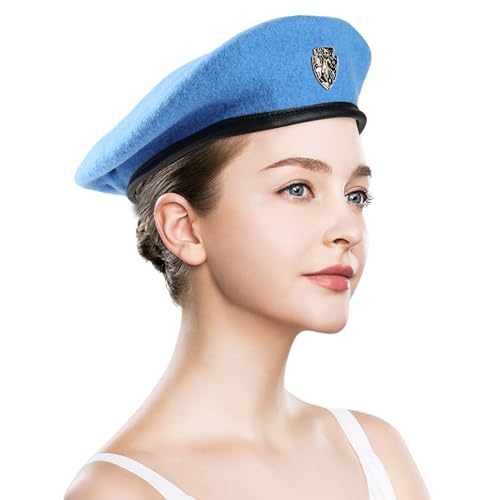Wool Military Beret Hat Man Women,Adjustable Headband - color: Peace Blue