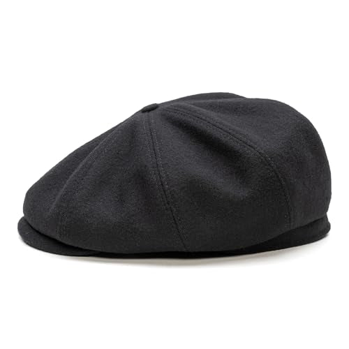 Sterkowski Shelby | 100% Wool Newsboy Cap for Men | Elegant 8 Panel Paperboy Hat - color: Black, size: 7 1/8