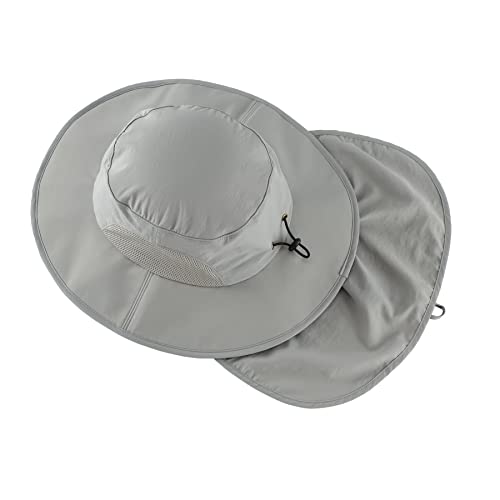 Home Prefer Outdoor UPF50+ Mens Sun Hat with Neck Flap Womens UV Protection Hat Wide Brim Safari Fishing Hiking Gardening Hat - color: Light Grey