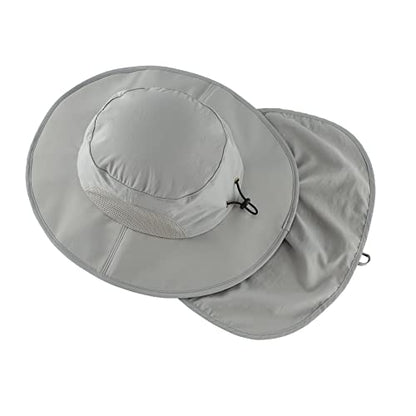 Home Prefer Outdoor UPF50+ Mens Sun Hat with Neck Flap Womens UV Protection Hat Wide Brim Safari Fishing Hiking Gardening Hat - color: Light Grey