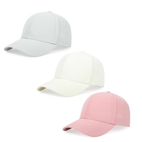 Quick Dry Baseball Cap Curved Brim Snapback Hat Mesh for Men Women - color: Pink+lightgrey+offwhite