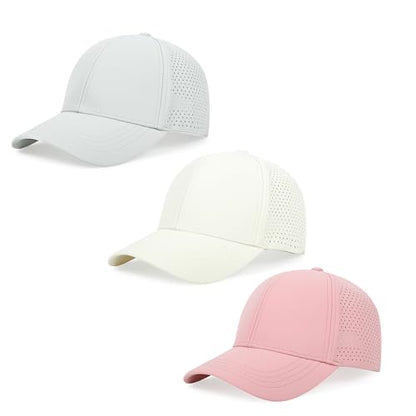 Quick Dry Baseball Cap Curved Brim Snapback Hat Mesh for Men Women - color: Pink+lightgrey+offwhite