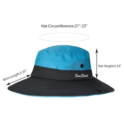 Women's Outdoor-UV-Protection-Foldable-Sun-Hats-Wide-Brim Hat Ponytail-Hole - color: Blue