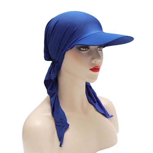 ZLYC Chemo Headwear for Women Brim Visor Head Scarf Pre Tied Headwraps Lightweight Skull Cap - color: Solid Royal Blue