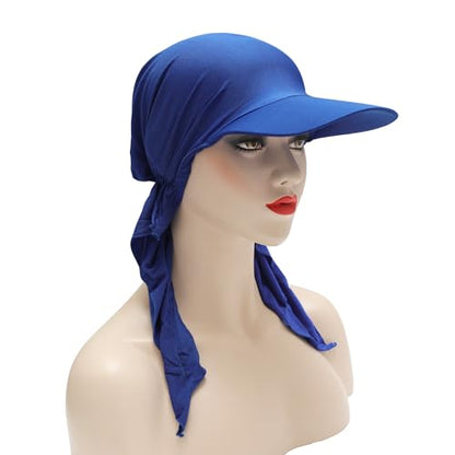 ZLYC Chemo Headwear for Women Brim Visor Head Scarf Pre Tied Headwraps Lightweight Skull Cap - color: Solid Royal Blue