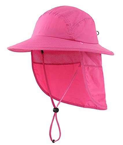 Home Prefer UPF 50+ Boys Sun Hat with Neck Flap Wide Brim Summer Beach Bucket Hat for Boys Girls Toddler Kids Safari Hat - color: Rose Red