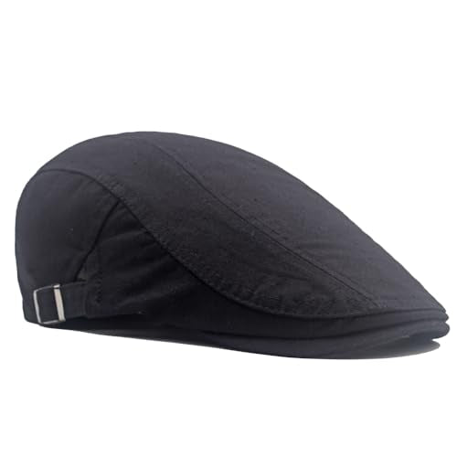 Quanhaigou Men's Cotton Flat Ivy Gatsby Newsboy Driving Hat Adjustable Irish Cabbie Ivy Driving Hunting Cap - color: Black