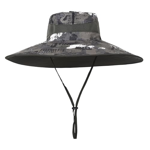 Wide Brim Sun Protection Hat Outdoor Unisex Ventilated Hats for Hiking Beach Fishing Safari Garden Lawn Yard Work Kayaking - color: Armygreen Graffiti