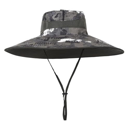 Wide Brim Sun Protection Hat Outdoor Unisex Ventilated Hats for Hiking Beach Fishing Safari Garden Lawn Yard Work Kayaking - color: Armygreen Graffiti