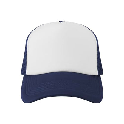 TOPTIE 5 Panel Foam Front Trucker Hat High Crown Mesh Back Snapback Cap - color: Navy White