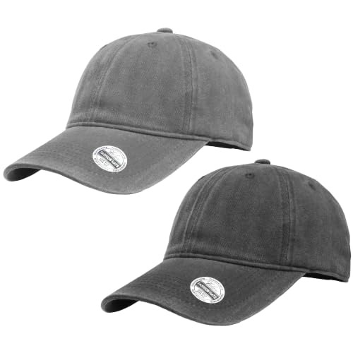 Falari Vintage Washed Cotton Baseball Caps, Original Classic Adjustable Size Low Profile Unconstructed Distressed Dad Hat - color: 2pk - Black & Gray
