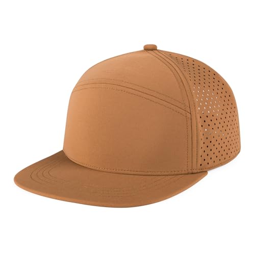 FEINION Men Laser Mesh Flat Brim Snapback Baseball Cap - color: Brown