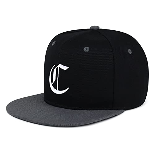 JPAK Old English Letter C Hip-Hop Snapback Hat Embroidered Baseball Cap English Alphabet - color: 18. Black/Grey