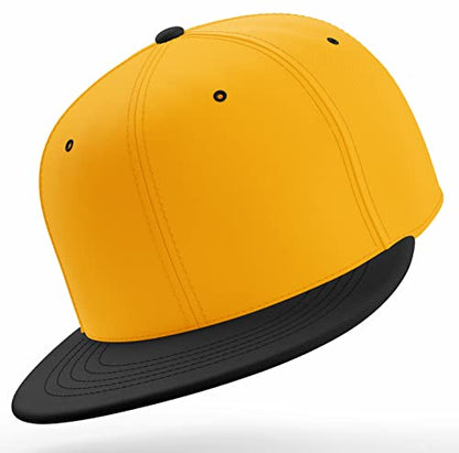 Daxton Classic Blank Snapback Flat Bill Visor Hat Cap One Size Adjustable Back - color: Gold Black