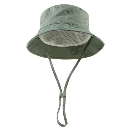JANGANNSA Dinosaur Baby Boys Sun Hat Cotton Toddler Girls Bucket Hats Summer Sun Protect Cap for Kids - color: Dinosaur(dark Sea Green+khaki), size: 1-2T