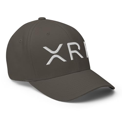 FX XRP Crypto Fitted Hat Embroidered Curved Bill Mid Crown Closed-Back Structured Twill Cap - color: Dark Grey, size: Large-X-Large