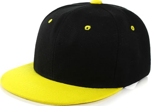 Snapback Hat Flat Bill Visor Hats Adjustable Hip Hop Baseball Cap for Women Men - color: Black Yellow