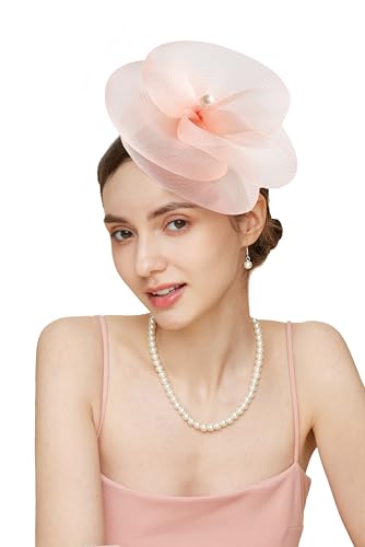 Gionforsy Women Fascinators Hats Tea Party Hats Accessories for Women - color: Champagne Pink