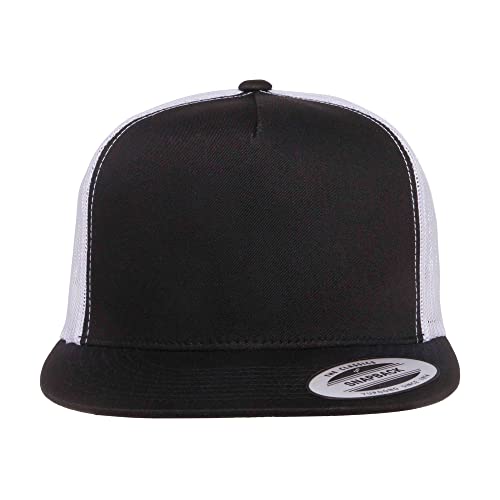 Yupoong 5-Panel YP Classic Trucker Cap | High Profile Flat Visor Snapback - color: Black/White
