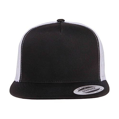 Yupoong 5-Panel YP Classic Trucker Cap | High Profile Flat Visor Snapback - color: Black/White