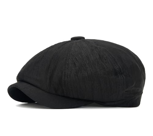 Quanhaigou Newsboy Flat Cap, Men's Vintage Gatsby Ivy Cabbie Hat, Beret Golf Driving Hats - color: Casual Black