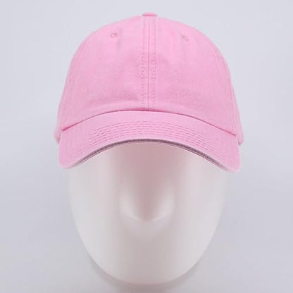 Plain Washed Cotton Adjustable 6 Panel Dad Hat Baseball Cap - color: Pink
