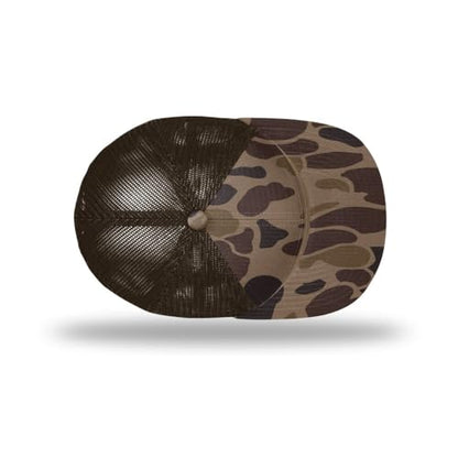 Richardson 168 Hi-Pro 7 Panel Adjustable Snapback Trucker Mesh Back Cap - color: Bark Duck Camo/Brown