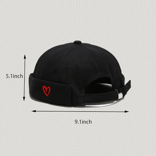 Mens Docker Cap Brimless Skullcap Sailor Cap Rolled Cuff Retro Beanie Hat - color: Heart Black