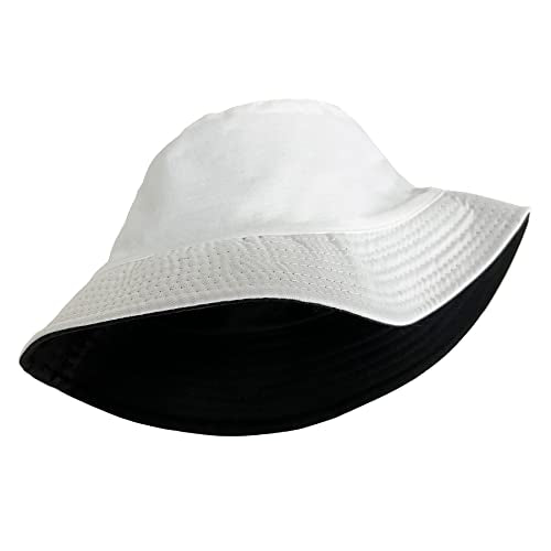 PFFY Reversible Bucket Hat for Women Men Cotton Sun Beach Fishing Cap - color: Black/White (Reversible)