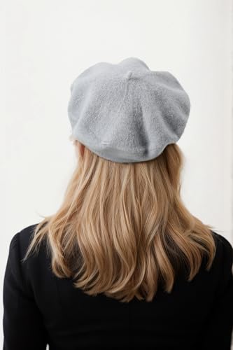 Women's Beret Hats - French Wool Blend Winter Cap, 70% Wool All-Season Soft Beret Hats for Women (Multi-Color) - color: Grey