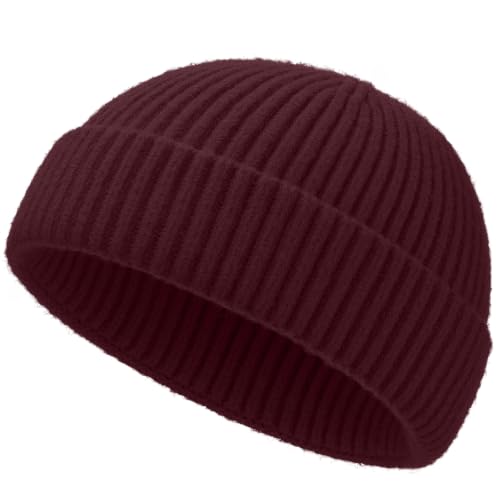 Short Fisherman Beanie for Men Women Wool Knit Cuff Winter Hats - color: 1pcs-wine Red