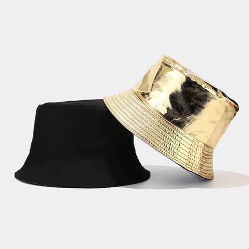 yolrdiw Unisex Fashion PU Leather Bucket Hat Glossy Reversible Rain Waterproof Fishmen Cap - color: Red