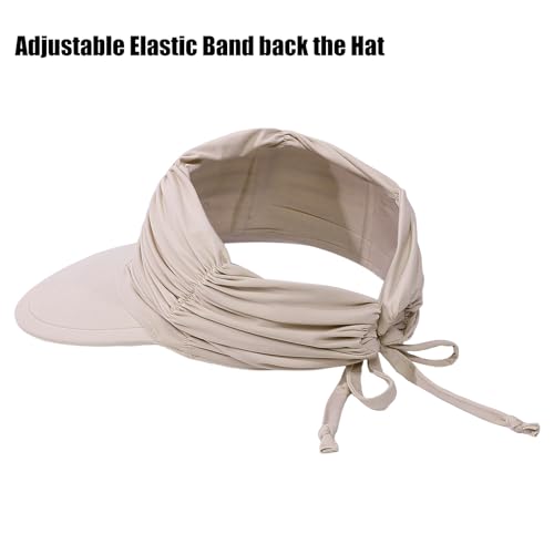 KXF Sun Visors Hat for Women Wide Brim Beach Hat Foldable Visor Hat Cap Ponytail Summer Packable UPF 50+ Adjustable Stretchy - color: Khaki