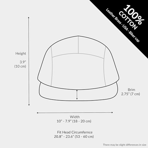 The Hat Depot Made in USA Cotton Twill 5 Panel Flat Brim Genuine Leather Brass Biker Board Cap - color: Olive