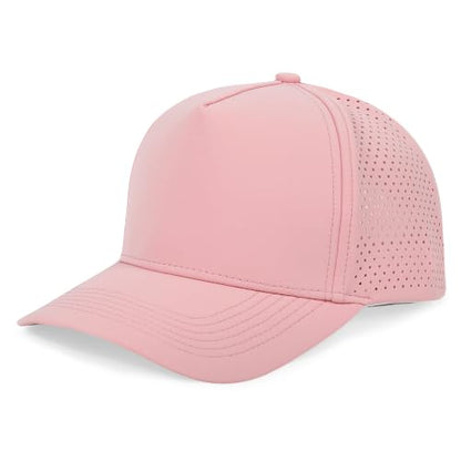 5 Panel Baseball Cap Quick Dry Mesh Snapback Hat for Women Men - color: Pink