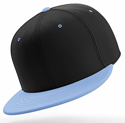 Daxton Classic Blank Snapback Flat Bill Visor Hat Cap One Size Adjustable Back - color: Black Sky
