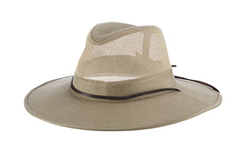 Dorfman Pacific Men's Brushed Twill-and-Mesh Safari Hat with Genuine Leather Trim - size: 3X-Large