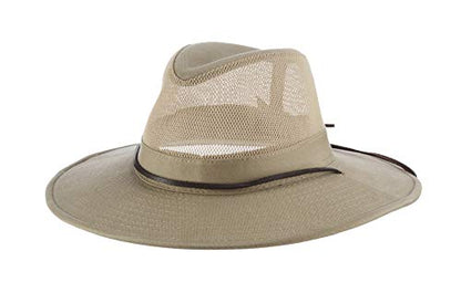 Dorfman Pacific Men's Brushed Twill-and-Mesh Safari Hat with Genuine Leather Trim - size: XX-Large