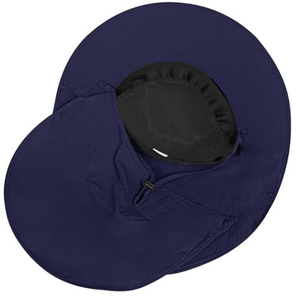 Rosoz Sun Hat for Men Women with Neck Flap& Removable Face Cover Wide Brim - color: 1pack-dark Blue