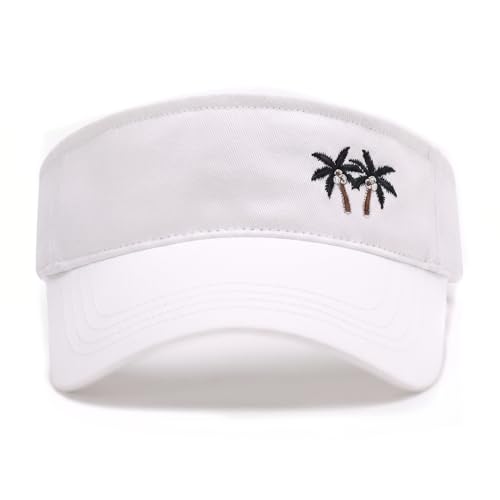 Embroidered Adjustable Sun Visor for Women Men Outdoor Golf Tennis - color: Palm Tree/White