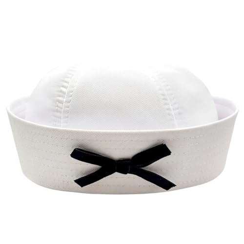 Sailor Hat White Sailor Cap with Bowknot Yacht Captain Hat Navy Costume Hat for Captain Birthday Halloween Costume - color: Black Bowknot